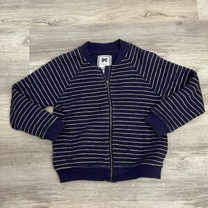 Gymboree Navy Blue & Gold Striped Quilted Zip Front Jacket Girl's Size S (5-6)